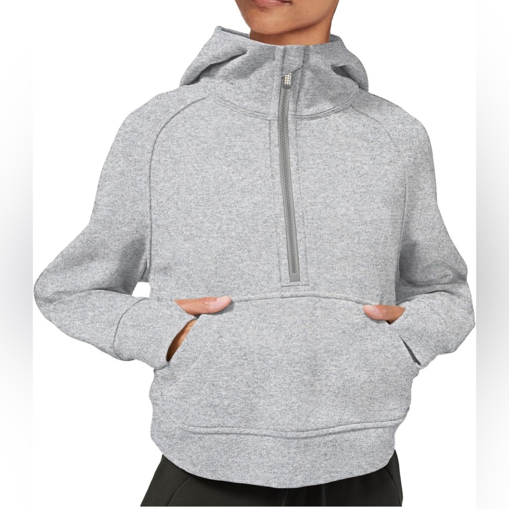 Gray Half Zip Thick Cropped Sweatshirt
